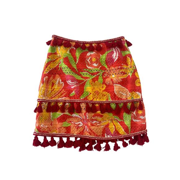 NWT Verb Pallavi Singhee Floral Tassle Mini Skirt Womens XS Boho Chic Fairy - Picture 2 of 16